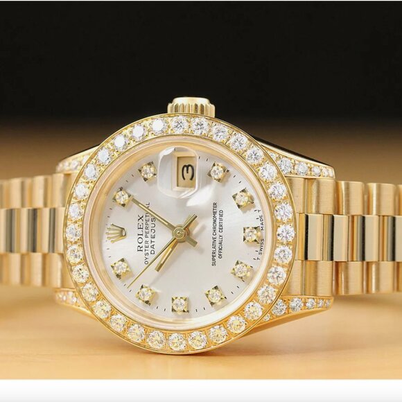 WOW!! ROLEX LADIES PRESIDENT 1CT++ DIAMONDS 18K GOLD WATCH BOX TAGS main image 6